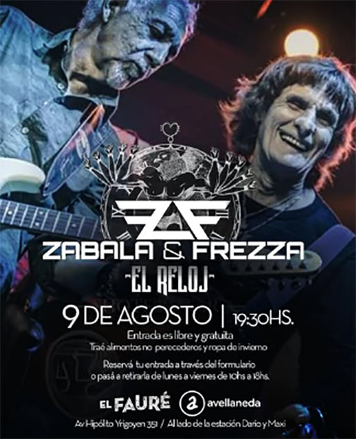 Zabala & Frezza presentan “El Reloj” en El Fauré: una noche de rock y solidaridad en Avellaneda